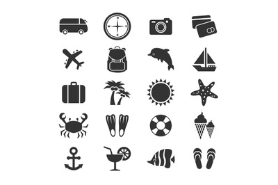 Summer vacation or travel icons collection