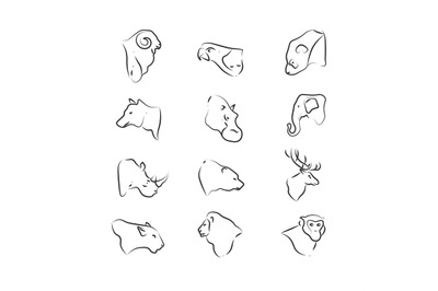 Wild animals heads icons on white background