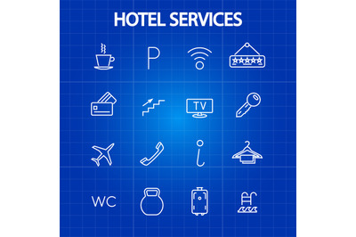 Hotel services thin line icons