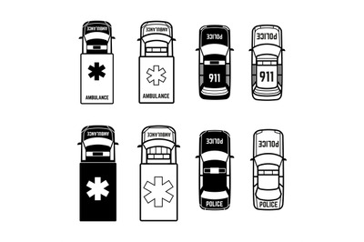 Ambulance and police cars icons on white background