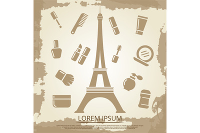 Beauty poster with cosmetics and Eiffel tower