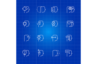 Human mind processes icons set