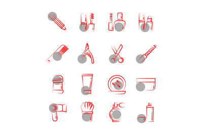 Thin line cosmetics icons on white background