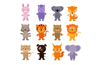 Funny cartoon young animals vector characters collection