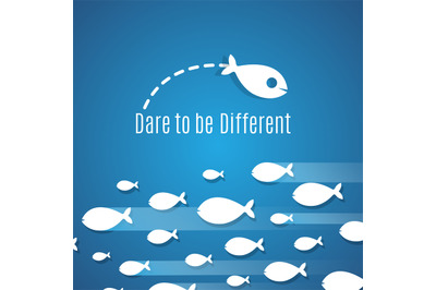 Dare to be different success solution vector concept with small fishes