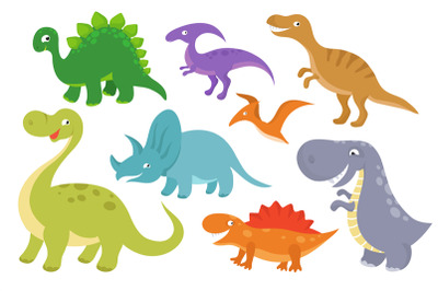 Cute cartoon dinosaurs vector clip art. Funny dino chatacters for baby