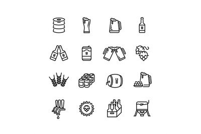 Beer alcohol drinks line vector icons