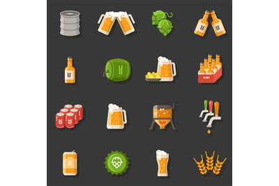 Beer vector flat icons. Oktoberfest german festival symbols