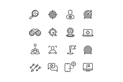 Bullseye, customer focus and targeting line vector icons