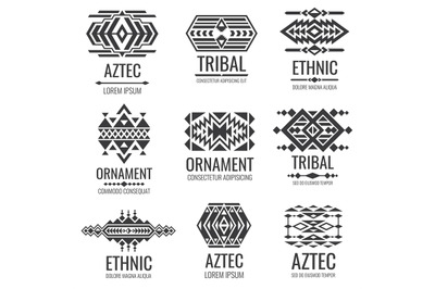 Mexican aztec symbols. Vintage tribal vector ornaments