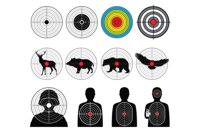 Targets for shooting with silhouette man and animals vector set