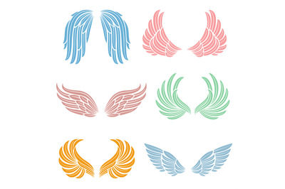 Elegant angel wings with long feather. Angelic symbols isolated vector