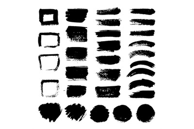 Ink black art brushes vector set. Dirty grunge painted strokes