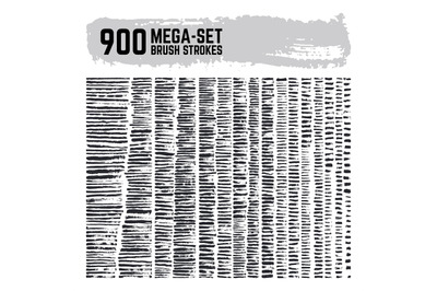 Dirty inked brushstroke vector mega super set. 900 paint brushes colle