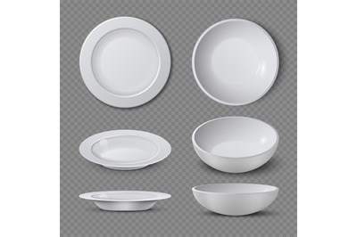 White empty ceramic plate in different points of view isolated vector