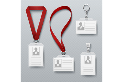 Id security cards and identification badge with lanyard vector set