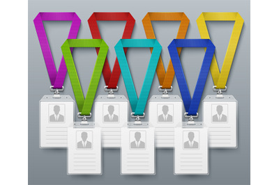 Office id card badges color lanyards vector template