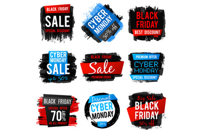 Black friday and cyber monday sale banner with big discount and best o