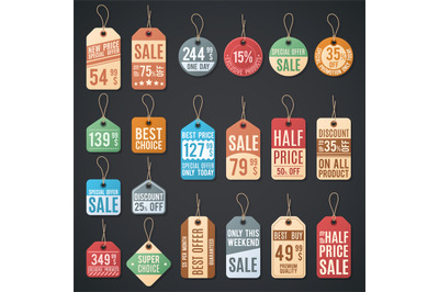Price tags and sale labels with thread