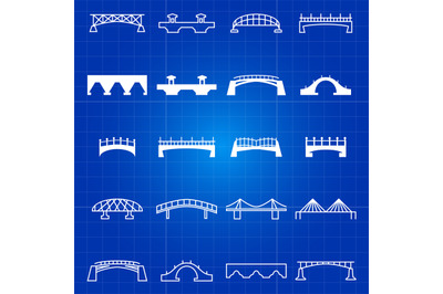 White outline and thin line bridges icons