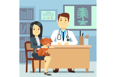 Veterinary office - woman with dog and veterinarian