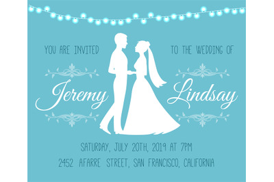 Wedding Invitation with silhouettes of the bride and groom