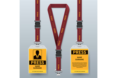 Business press pass id card lanyard badges realistic vector mock up is