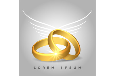 Golden wedding rings with angel wings