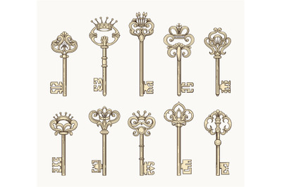 Vector antique keys icon set