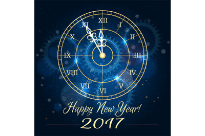 Happy new year blue clock background