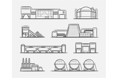 Factories and plants drawing set