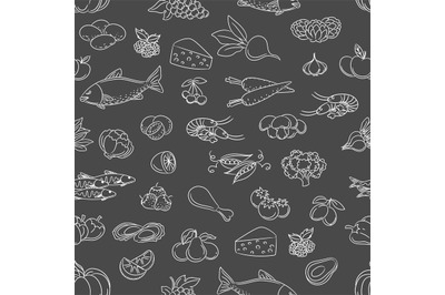 Food hand drawn icons seamless pattern