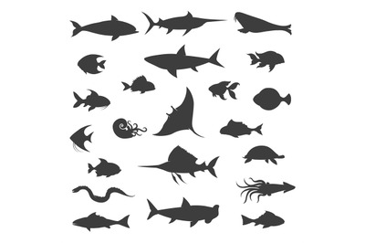 Fish black silhouettes vector icons