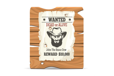 Wood sign board with wanted poster