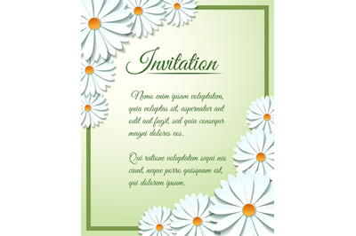 Invitation card template with paper flowers