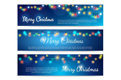 Merry Christmas blue banners with garland