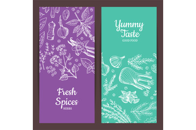 Vector hand drawn herbs spices banners illustration