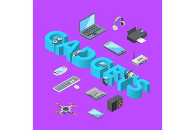 Vector isometric gadgets icons infographic concept illustration