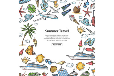 Vector hand drawn summer travel elements background