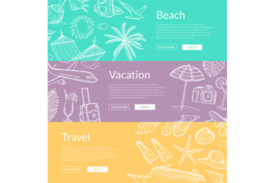 Vector hand drawn summer travel elements banners illustration