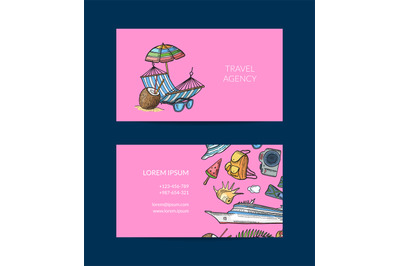 Vector hand drawn summer travel business card for travelling agency il