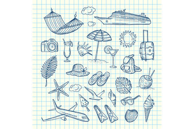 Vector hand drawn summer travel elements