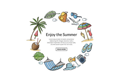 Vector hand drawn summer travel elements illustration