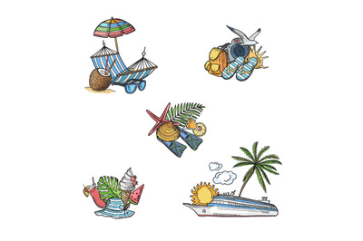 Vector hand drawn summer travel elements illustration