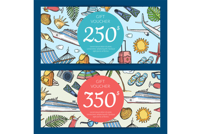 Vector hand drawn summer travel elements discount or gift card voucher