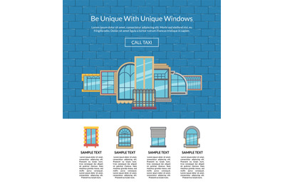 Vector window flat icons on brickwall background website