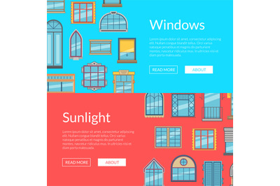 Vector window flat icons horizontal banners illustration