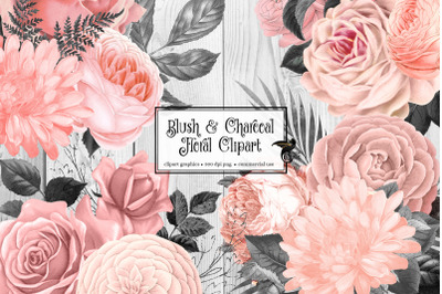 Blush and Charcoal Floral Clipart