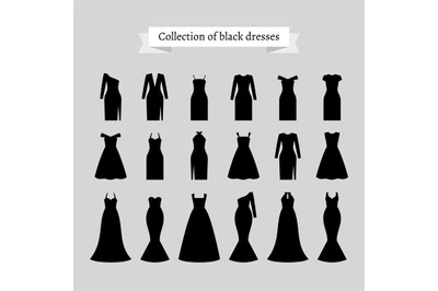 Black retro dresses silhouettes