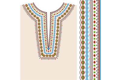 Neckline ethnic print design and border pattern